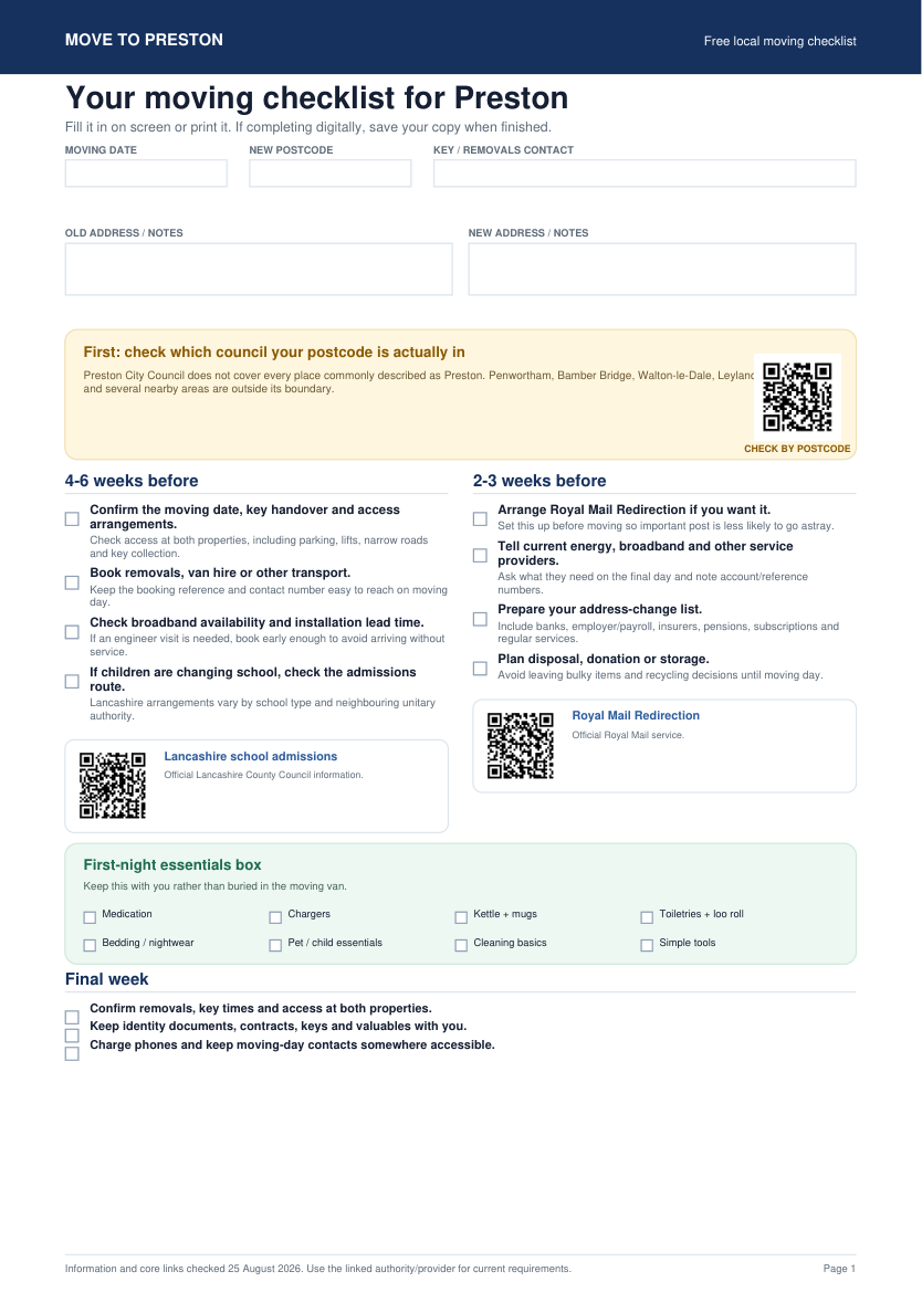 Preview of the first page of the free Move to Preston checklist